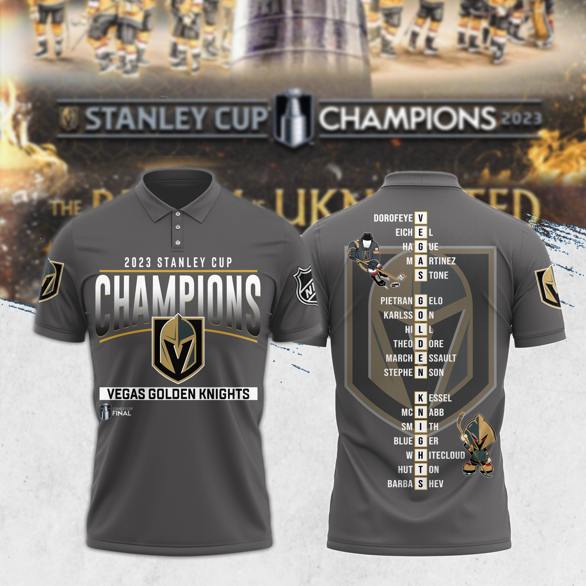 Vegas Golden Knights 2023 Stanley Cup Champions Polo- Gray - BTF Trend