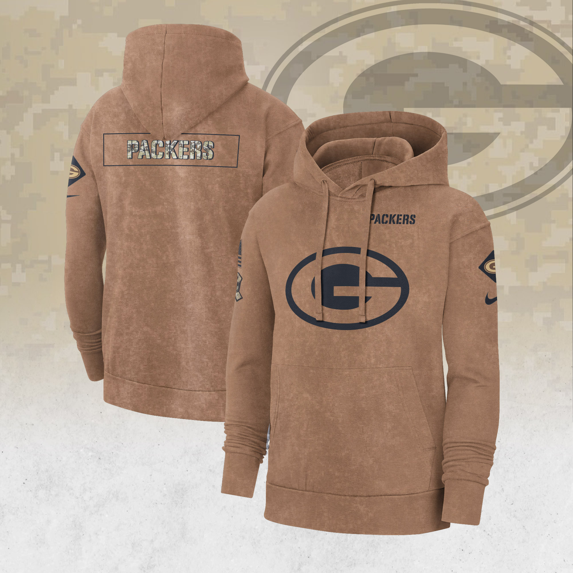 Green Bay Packers Nike 2023 Salute To Service Club Pullover Hoodie - Brown