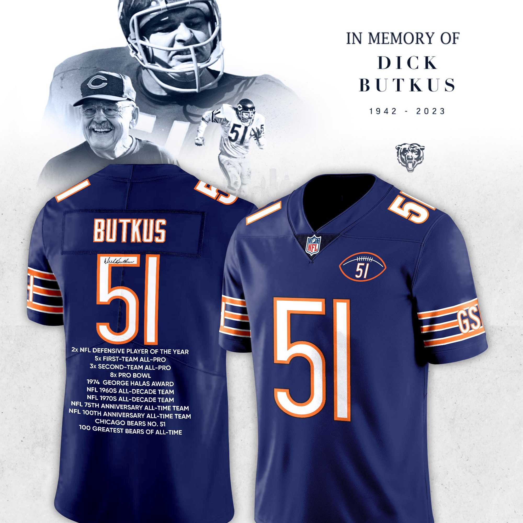 Chicago Bears Dick Butkus Navy Jersey - BTF Trend