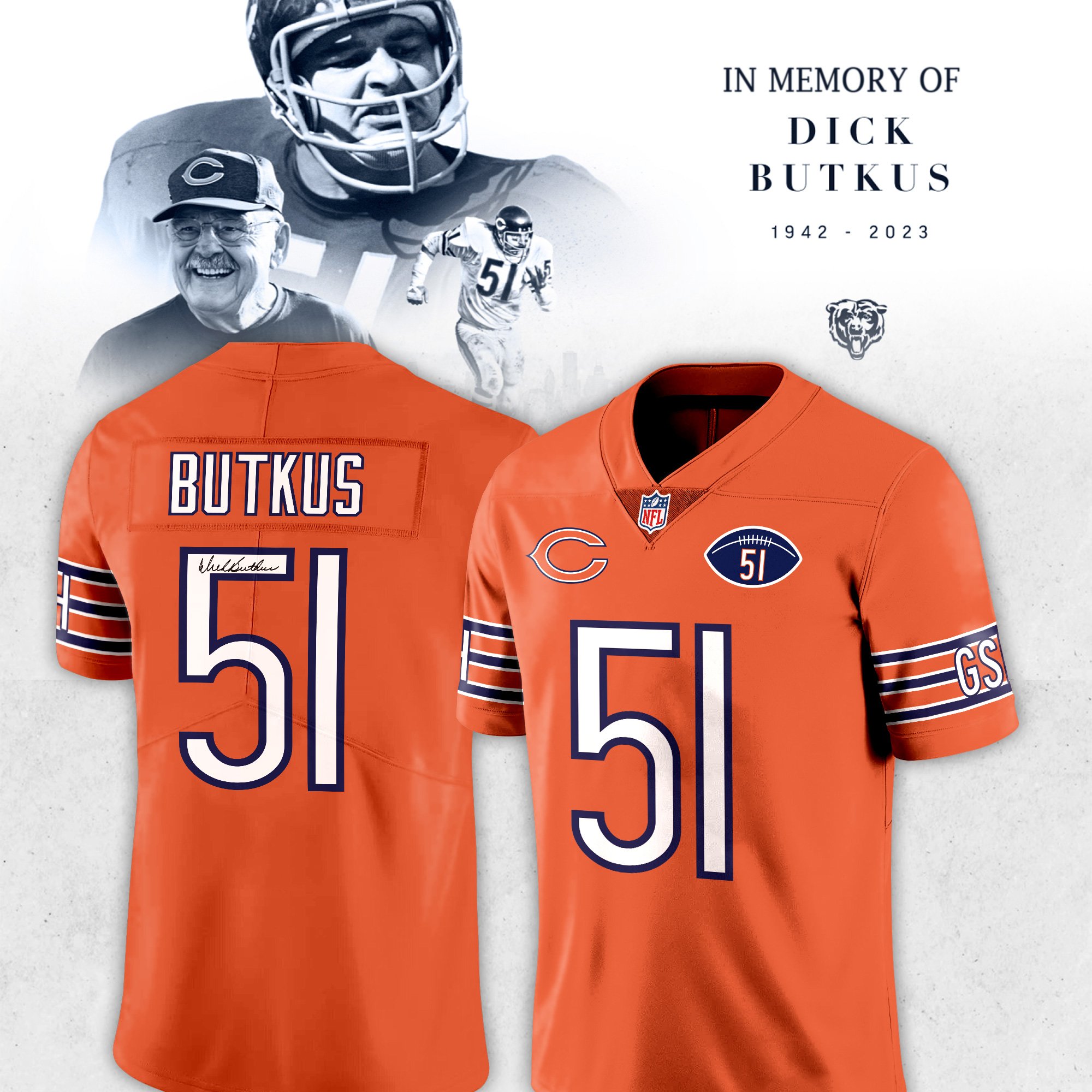 Elite Men's Dick Butkus Orange Alternate Jersey - #51 Football